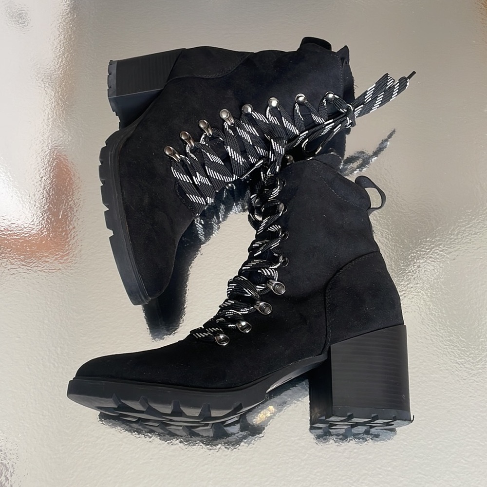 Truffle Collection Black Heeled Hiker Boots by ASOS